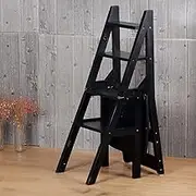 Foldable Ladder Chair Wooden Stairs Chair, 4 Step Ladder Stool Portable Stepladder Home Library Climb Ladder Multifunction Flower Shelf Display Shelves