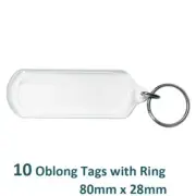 10 x Kevron ID59 Clear Acrylic ID Key Tags Oblong with Ring 80mm x 28mm B339