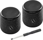 Musiclily Pro 1/4 Inch Aluminum Flat Top Universal Fitting Potentiometer Control Knob with Set Screw for Fender Mexico Player Tele Style Electric Guitar, Black (Set of 2)