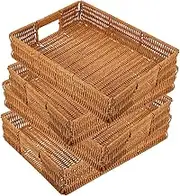 4pcs Imitation Rattan Decorative Basket Woven Tray for Fruits Bread Snacks Elegant Food Serving Display Storage for Home and Organization