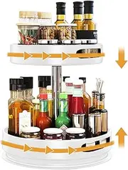 2 Tier Lazy Susan Turntable, 31cm Carbon Steel Lazy Susan 360° Turntable Kitchen Spice Storage Organizer Rack, Rotating Tray for for Kitchen Cabinet Pantry Bathroom, (White, 2 Tier 31CM)