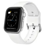 For Apple Watch SE (2nd Gen),44-mm Case,Pin Buckle Silicone Watch Band,White