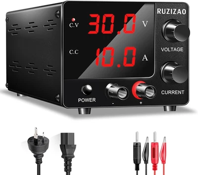 DC Power Supply Variable 0~30V 0~10A, 3-Digits LED Display Current and Voltage A