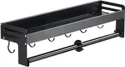 Wall-Mounted Aluminium Kitchen Shelf Multi-Functional Spice Storage Rack with Towel Rod and Removable Hooks MONKX