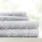 Linen Market Double-Brushed Patterned Microfiber California King Sheet Set 4 Piece – Oeko-TEX Certified Ultra Soft & Wrinkle-Free - 16" Deep Pocket Sheets Easy Care Cal-King Size - Trellis Vine Gray