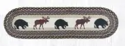 Braided Jute Hand Stenciled Oval Table Runner. Earth Rugs. BEAR, MOOSE 13X48