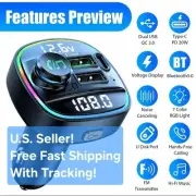 New Bluetooth 5.0 FM Transmitter Fast Charger USB Type-C AUX Wireless Hands-Free
