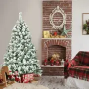 4.5ft Snow Flocked Christmas Tree Hinged Artificial Pine Tree W/ Metal Stand