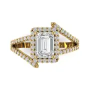 1.9ct Emerald Cut Designer Engagement Promise Bridal Ring 14k Yellow Solid gold