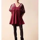 Organic Cotton Boho Mini Dress Floral Paisley Red XS Bohemian 70s Flare Sundress