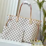 Lν 路易尉登 NEVERFULL MM 白色 棋盤格 中號 托特包/單肩包/購物袋/手提包 N41605