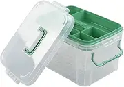 Bringer Clear First Aid Box, 2 Layers with Compartments, Plastic Handle Storage Organizer, 1 Pack