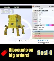 6IV Ultra Shiny Stakataka Pokemon Sword and Shield (Square Shiny)