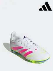 adidas White/Pink Kids Predator Club Firm/Multi-Ground Boots (AH1011) | $81