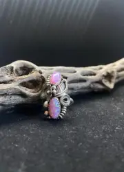 Handmade Native American Navajo pink fire opal Flower Ring Size 7 Stamped