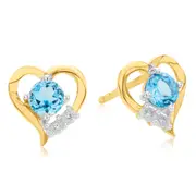 9ct Yellow Gold Diamond Set & Blue Topaz Stud Earrings