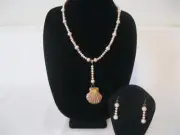Potato Pearls and shell pendant, with matching earrings. Jewelry Set.