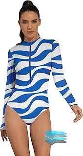 [Beautikini] Period Swimwear for Teens One Piece Long Sleeve Period Swimsuits UPF50+ Rash Guard Swimwear for Women