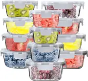 FOHOA 12 Pack Large Glass Food Storage Containers Set with Upgraded Snap Locking Lids