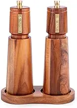 ZFLYCANP 2 Pcs Salt and Pepper Grinder Set with Tray, Wooden Salt and Pepper Mills with Adjustable Coarseness, Versatile Kitchen Salt Pepper Mill Set with Ceramic for Home Cooks
