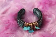 Boho Copper Turquoise Bent Metal Angular Stone Cuff Ring