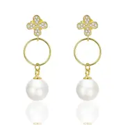 Sterling Silver Flower & Pearl Drop Stud Hypoallergenic Earrings
