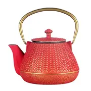 Small Cast Iron Tea Kettle for Stovetop Safe, Red Tea Pot Coated with Enameled I