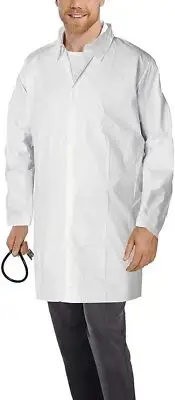 White Disposable Lab Coats for Adults, Medium. Pack of 10 Microporous Polypro...