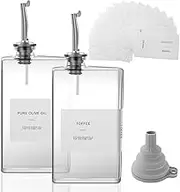 2 Pack Olive Oil Dispenser for Kitchen, 350ml Cooking Oil Dispenser，Rectangular Oil and Vinegar Dispenser Set, Large Capacity Glass Oil Container, Soy Sauce Dispenser for Cooking (Silver)