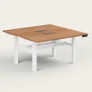 Recess Dual Sit-Stand Desk | Office Desk | Office Workstation | Standing Desk, No Screen / Walnut / White