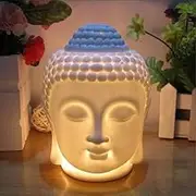Buddha Head Essential Oil Burner Wax Melt Burners Aromatherapy Furnace Ceramic Oil Diffuser Tealight Candle Holders Buddha Ornament for Yoga Spa Home Bedroom Decoration Gift