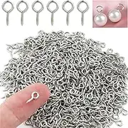 KEWAYO 400Pcs Screw Eye Hooks, Small Screw Eye Pins, for Cork Top Bottles & DIY Jewelry Making Self Tapping Screws Hooks Ring (Silver)