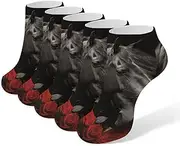 [AQRJLPM] Black Horse on A Background of Red Roses Socks No Show Socks Low Cut Anti-Slid Athletic Casual Invisible Liner Socks Unisex, White, One Size Short, White, One Size Short