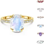 [Moon Magic] Authentic Moonstone Ring - Harlow/June Birthstone Rings for Women / 18k Yellow Gold Rainbow Moonstone Rings for Women/Genuine Moonstone Jewelry, 10, Gemstone, Moonstone