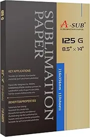 A-SUB Sublimation Paper 8.5'' x 14'' for Any Inkjet Printer with Sublimation Ink 110 Sheets