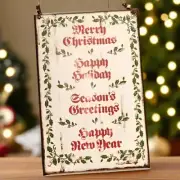 Primitive Christmas 11" Merry Christmas with Holly Hanging Plaque Rustic