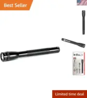 Durable Black LED Flashlight: 5-Hour Runtime, Adjustable Beam, 141 Meters Range