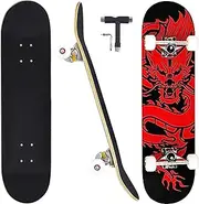 CAPARK Skateboards for Beginners Adults Youths Teens Kids Girls Boys 31 Inch Pro Complete Skate Boards 7 Layer Canadian Maple Double Kick Concave Longboards