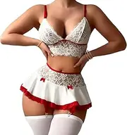 [Zylphorix] White Lace Bra with Red Accent Straps & Delicate Trim - Women's Elegant Lingerie Top
