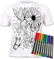 Splat Planet Color in Butterflies T-Shirt with 10 Non-Toxic Washable Magic Markers - Color in and Wash Out T-Shirt