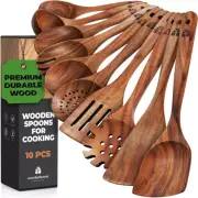 Wooden Spoons For Cooking, 10 Pcs Wooden Cooking Utensils Set Wooden Utensil Set