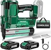 Gun Battery Powered w/ 2 X 2000mAh Battery, 1000pcs Nails and Staples, 2 in 1 Cordless Brad Nailer/Electric Stapler,