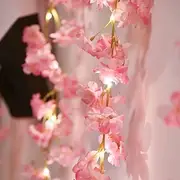 Cherry Blossom Rattan String Lights – Battery Powered Fairy Lights for Wedding, Holiday Room Decor