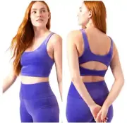 New Athleta Medium Purple Velvet Cut Out Crop Top Stretch Built In Bra Cups D-DD