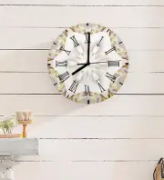 White and Gold Star Round Wall Clock (Made in USA)