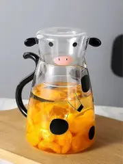 Cartoon Cow Glass Pitcher Set, Cute Cow Bedside Water Carafe Set With Tumbler Cup,juice Pitcher And Cup Set - SNNGV 550ml