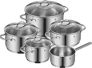WMF Pot Set 5-Piece Provence Plus Pouring Rim Glass Lid Cromargan® Stainless Steel Polished Suitable for Induction Hobs Dishwasher-Safe