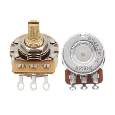 FLEOR 2pcs A250K Guitar Potentiometers Short Brass Shaft Full Size Pots