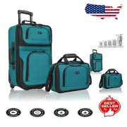 Lightweight 20" Teal Carry-On Suitcase & 14" Boarding Bag Set - Expandable Style