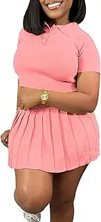 [Quzzion] 2 Piece Tennis Dress for Women Mini Pleated Skirt Sets High Waist Golf Workout Outfits